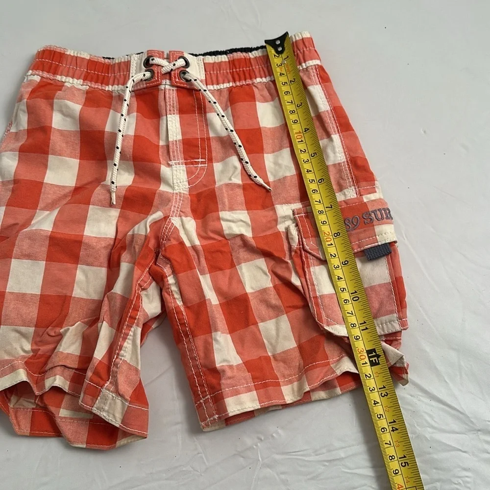 Gap orange and cream gingham checker elastic waist swim trunks